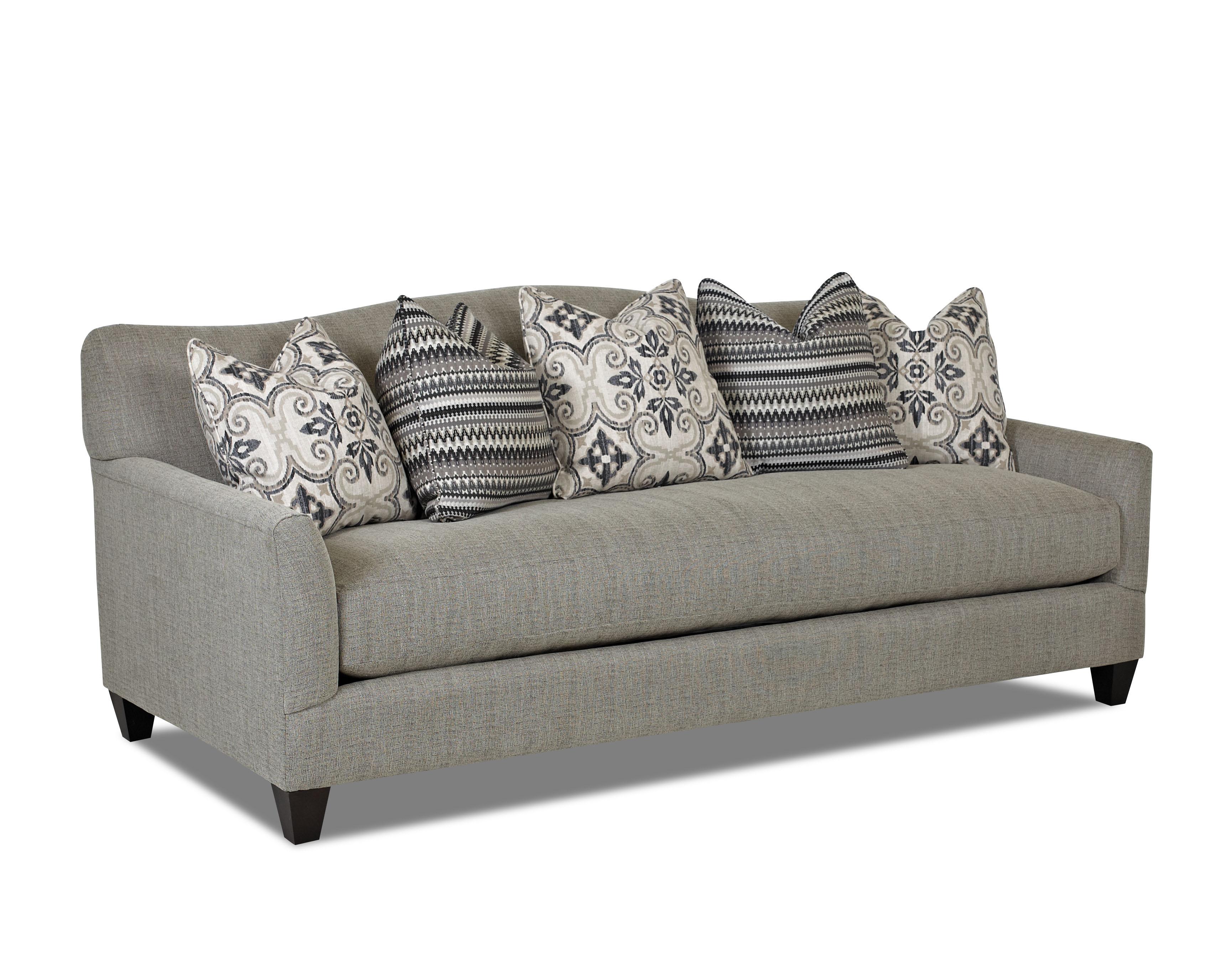 Klaussner Leighton Contemporary Stationary Sofa with Bench Seat Cushion and Camel Back Sheely